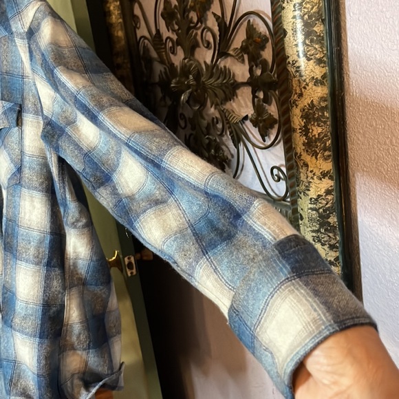 VTG Wool Blue Plaid Open Range Western Pearlized Snap Shirt-Essential Ez 17.5/35 - Picture 4 of 13